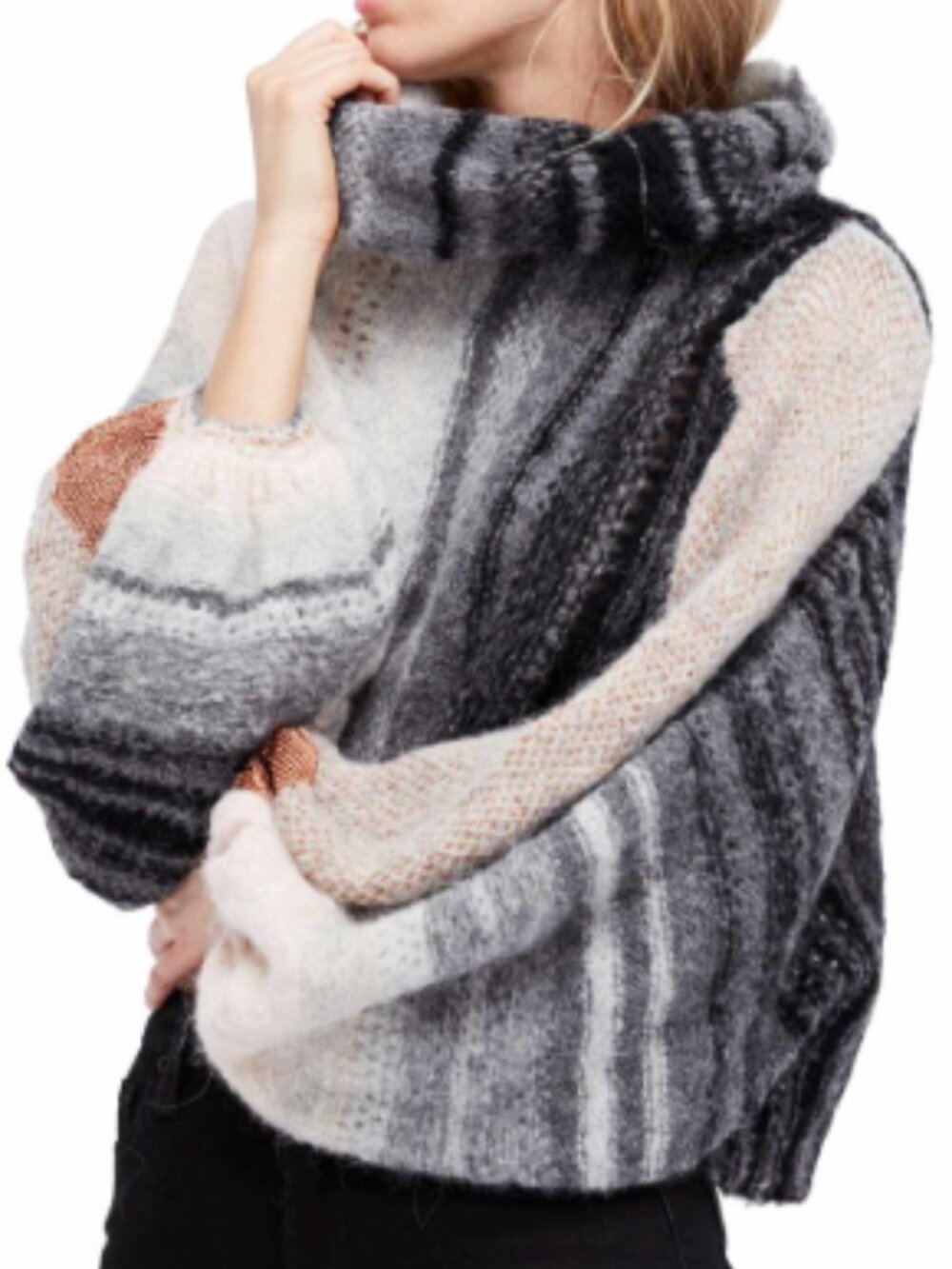 Free People Cloud Kicker Striped Knit Cropped Turtleneck Sweater